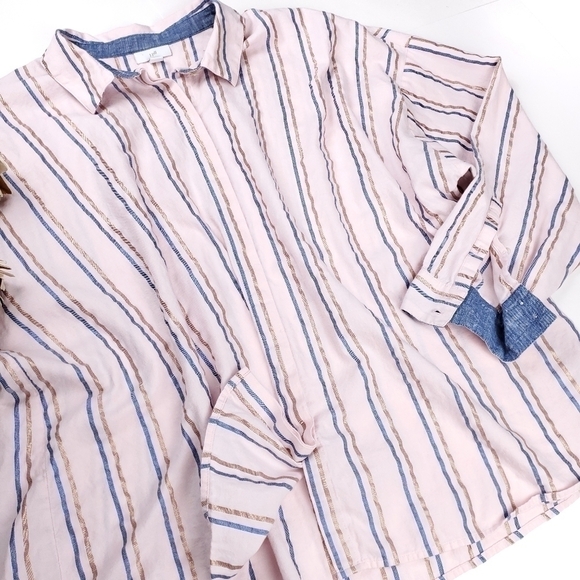 J. Jill Pink Rose Gold Metallic Blue Stripe Super Soft Cotton Long Sleev… - Picture 3 of 12